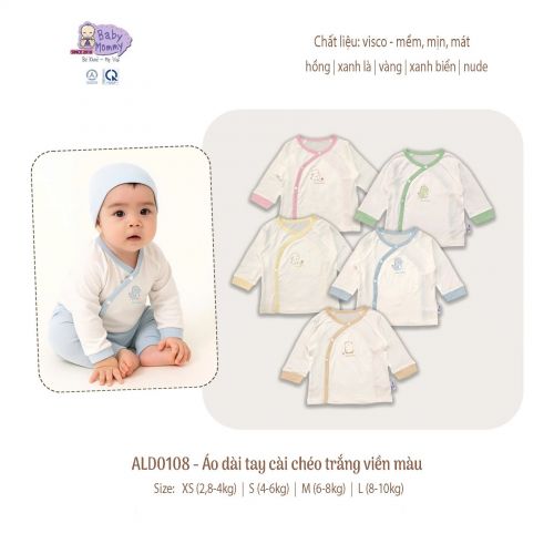 ALD108 - Áo TD cài chéo trắng viền màu BabyMommy