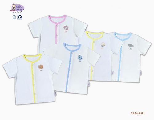 ALN0011 - Áo sơ sinh cổ tim trắng in tay ngắn BabyMommy