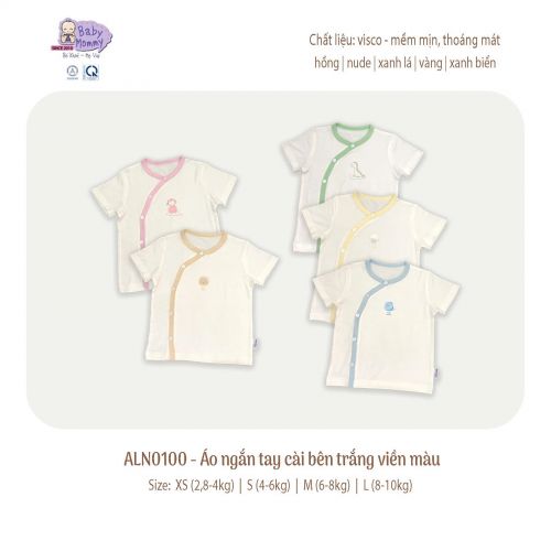 ALN0100 - Áo TN cài bên trắng viền màu BabyMommy