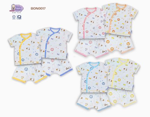 BON0017 - Bộ ngắn sơ sinh cài bên trắng in họa tiết BabyMommy