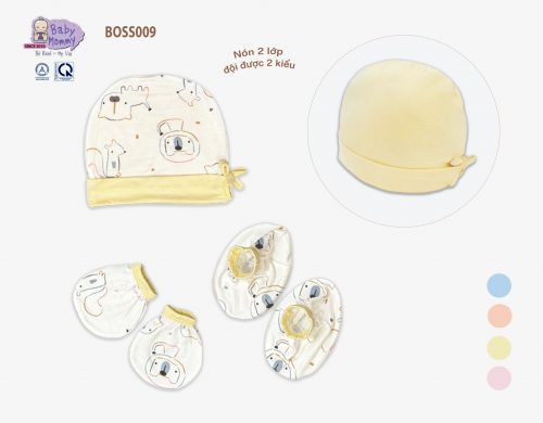 BOSS009 - Bộ nón 2 lớp+bao tay, chân in họa tiết BabyMommy